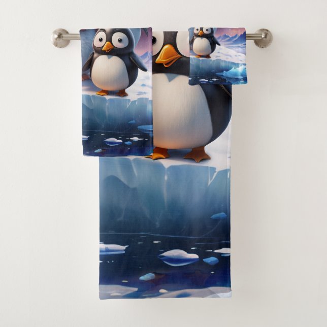 Pinguinfreunde im niedlichen Cartoon. Badhandtuch Set (Insitu)