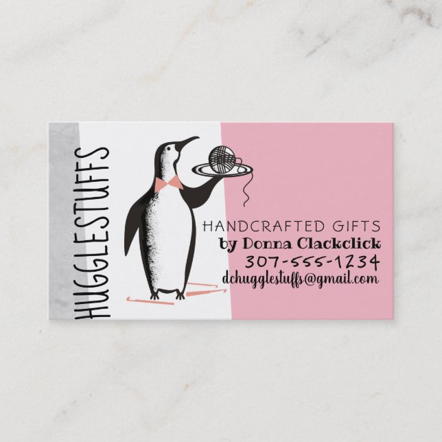 Pinguinkellner-Häkelarbeithaken-Garn-Visitenkarte Visitenkarte (Vorderseite)