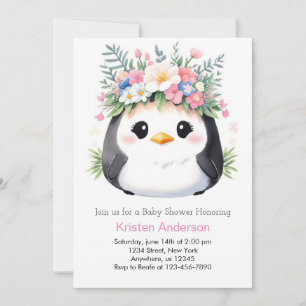 Pinguin's Wonderland Girl Pink Baby Shower Einladung