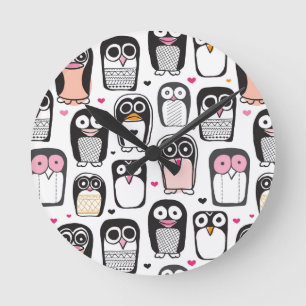 Pinguinvogel-Illustrationshintergrund Runde Wanduhr