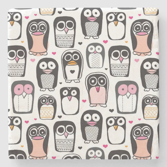 Pinguinvogel-Illustrationshintergrund Steinuntersetzer (Vorderseite)