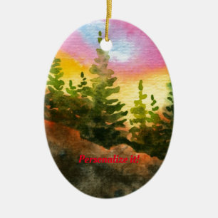 Pinien auf einem Hügel mit sanften Sonnenaufgang K Keramik Ornament