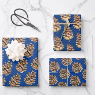 Pinienbäume auf blau geschenkpapier set