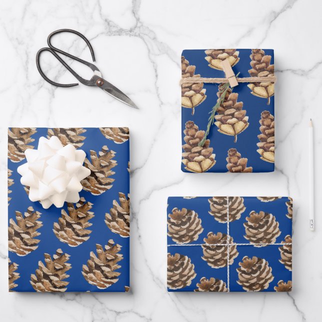 Pinienbäume auf blau geschenkpapier set (Vorderseite)