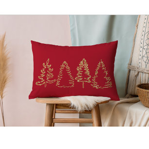 Pinienbäume aus Gold, Weihnachtsrot, Glitzer, Lendenkissen