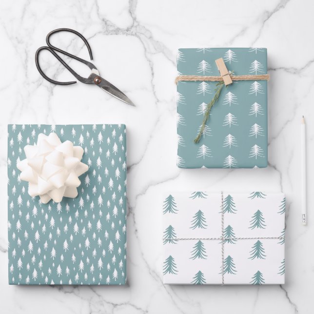 Pinienbäume, die den Urlaub koordinieren Geschenkpapier Set (Vorderseite)
