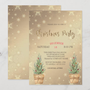 Pinienbäume, goldenes Weihnachtsgebäck - Party Einladung