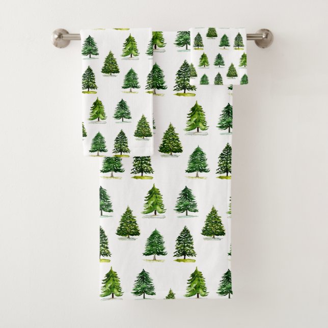 Pinienbäume Muster Weihnachten Grüne Farbe Badhandtuch Set (Insitu)