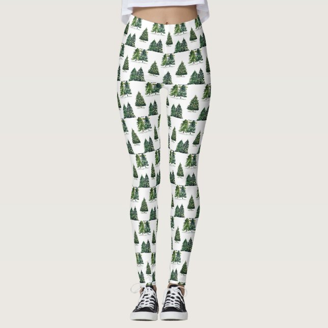Pinienbäume Muster Weihnachten Grüne Farbe Leggings (Vorderseite)
