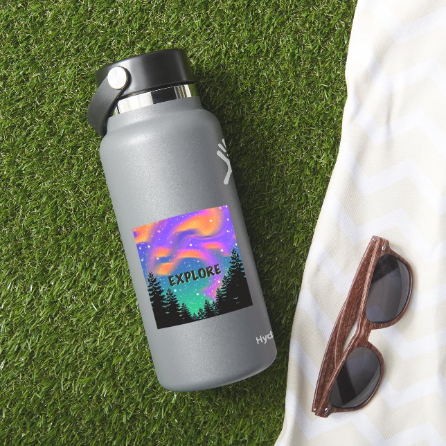 Pinienbäume Silhouette - Nordlichter Aufkleber (HydroFlask Insitu)