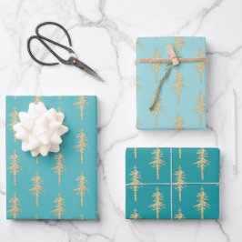 Pinienwald Aquamarin Türkis Blau Geschenkpapier Set