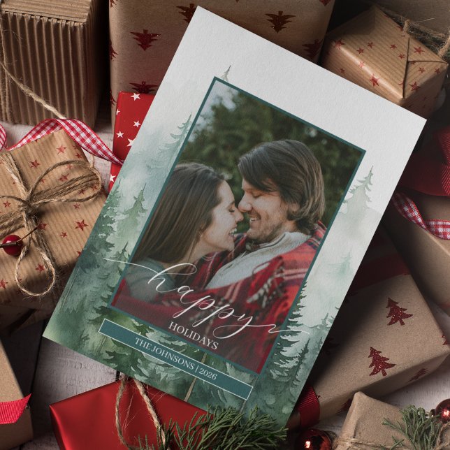 Pinienwald-Foto Feiertagskarte (Pine Forest Whimsical Photo Holiday Card)