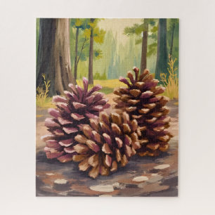 Pinienzapfen Herbstliche Aquarell-Waldlandschaft