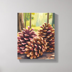 Pinienzapfen   Herbstliche Aquarell-Waldszene Leinwanddruck