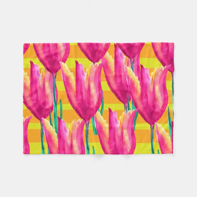 Pinik Tulips Muster Fleece Blanket (Vorderseite (Horizontal))