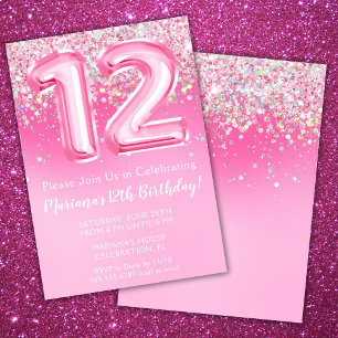 Pink 12e anniversaire Invitation Girly Parties sci