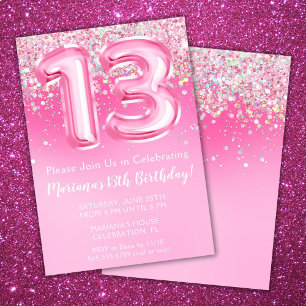 Pink 13e anniversaire Invitation Girly Parties sci