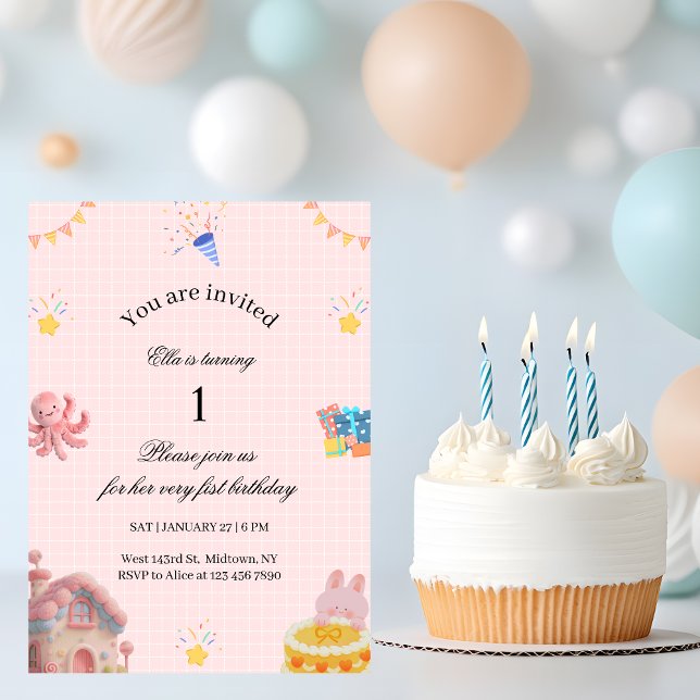 Pink 1st Birthday Invitation  (Créateur téléchargé)