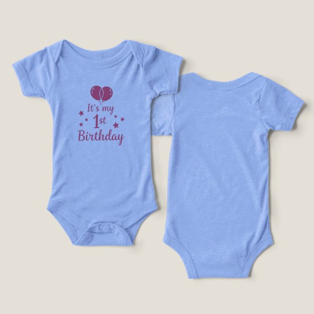 Pink 1st Birthday Tri-Blend Baby Girl Bodysuit (Design Vorderseite & Rückseite)