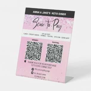 *~* PINK - 2 QR ZAHLUNG - Tabletop Table Zent Sockelschild