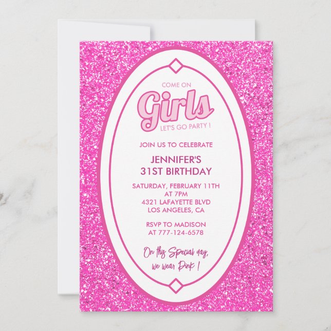 Pink 31e anniversaire invitations Parties scintill (Devant)