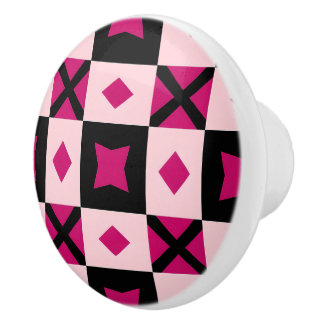 Pink 3 tone checkered door pull keramikknauf