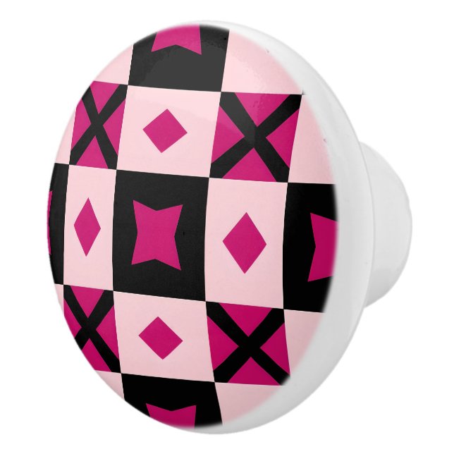 Pink 3 tone checkered door pull keramikknauf (Rechts)