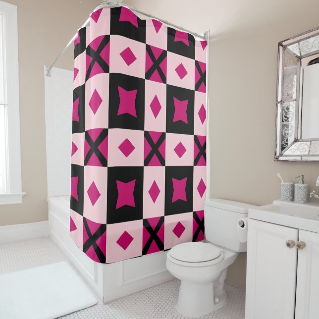 Pink 3 tone checkered shower curtain duschvorhang (Beispiel)