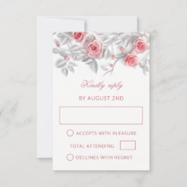 Pink 3D Roses Wedding RSVP Karte