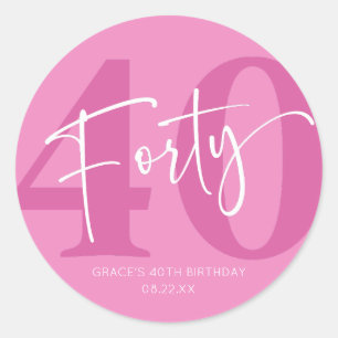 Pink 40. 40. Geburtstagsparty Gefallen Runder Aufkleber