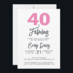 Pink 40 und Fabulous | 40. Geburtstag Party Einladung<br><div class="desc">Ein elegantes und elegantes Foto aus dem 40. Jahrhundert lädt Sie zum persönlichen Verweilen ein. Die Wörter "40 und Fabulous" in Schwarz und Rosa sind Set mit eleganter Kalligraphie und moderner Typografie. Exklusiv für Sie von Happy Dolphin Studio entworfen! @glückydolphinstudio</div>