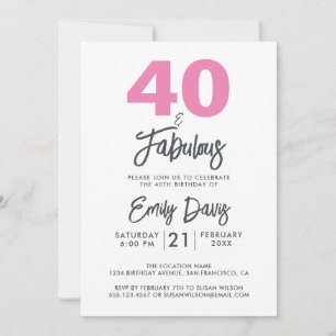 Pink 40 und Fabulous   40. Geburtstag Party Einladung