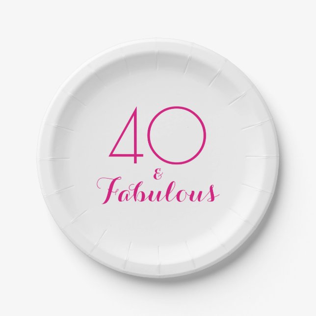 Pink 40 und Fabulous Typografy Party Teller (Vorderseite)