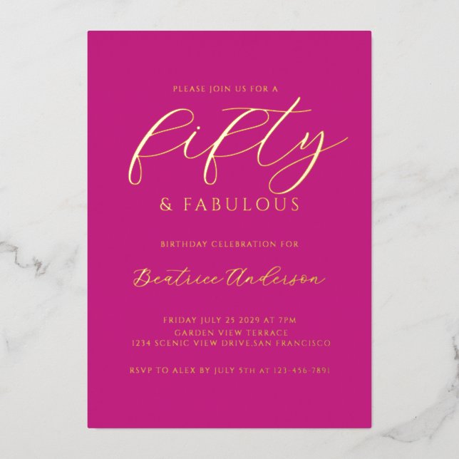 Pink 50 and Fabulous Birthday Gold Folieneinladung (Vorderseite)