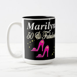 PINK 50 & FABULOUS PERSONALISIERTES MUG ZWEIFARBIGE TASSE