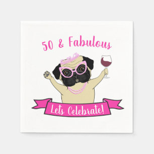 Pink 50 und fabelhafter Niedlicher Mops Hund Funny Serviette