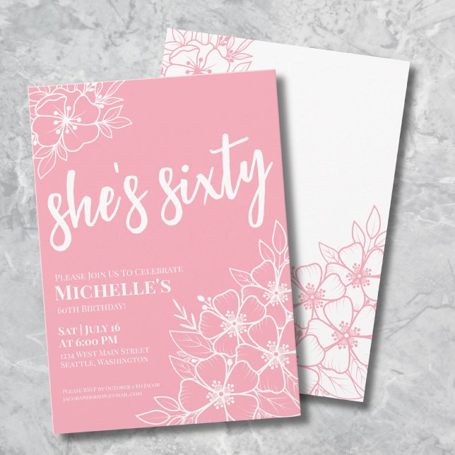 Pink 60. Geburtstagsparty Einladung (Elegant Sixty Pink 60th Birthday Party Invitation)