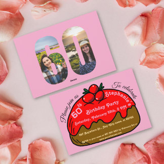 Pink 60th Birthday Party Chocolate Donut Dessert  Einladung