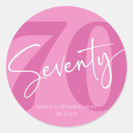 Pink 70. 70. Seventieth Birthday Party Gefallen Runder Aufkleber