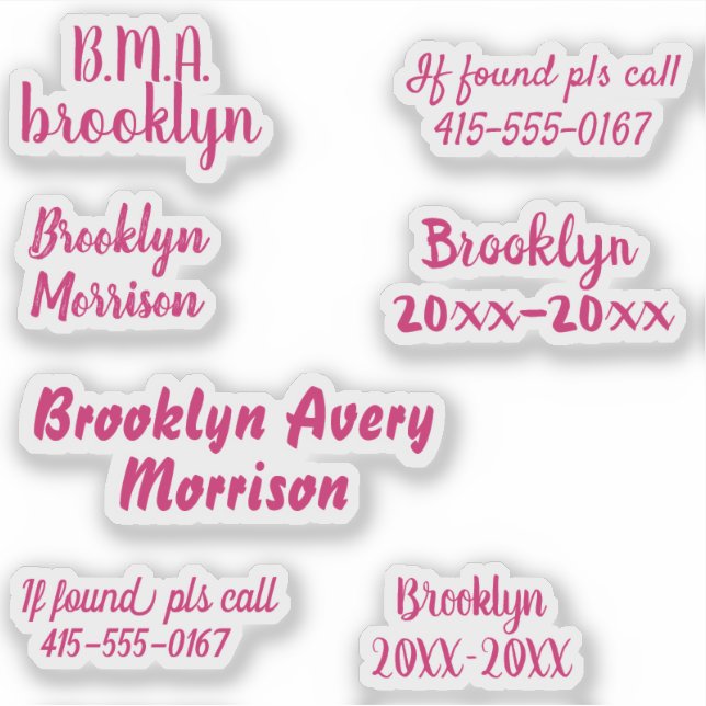 Pink 7 Benutzerdefinierte Texte Name Skript-Decal- Aufkleber (Vorderseite)