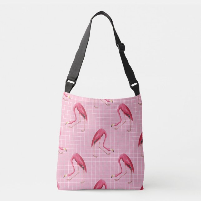 Pink 80er Flamingo Disco-Muster Tragetaschen Mit Langen Trägern (Vorderseite)