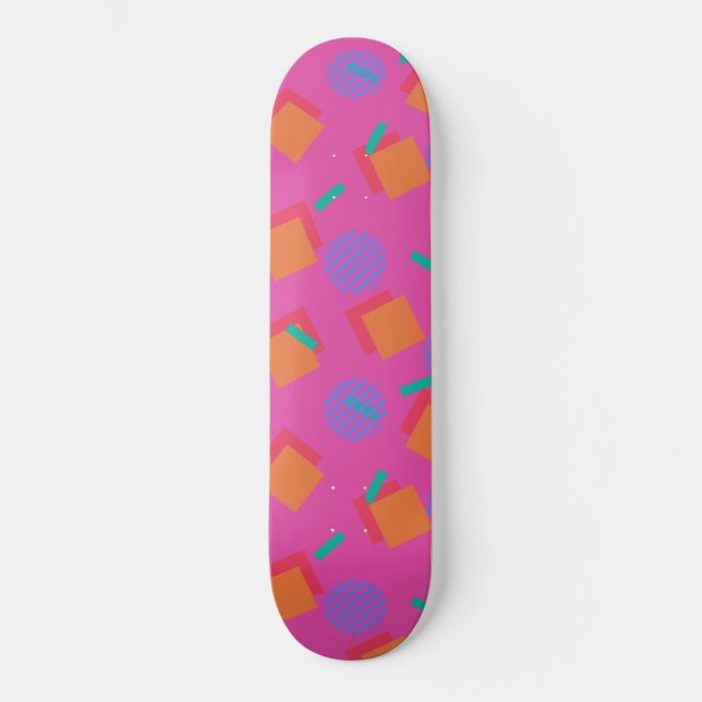 Pink 80er Memphis Design Geometrische Formen Skateboard (Vorderseite)