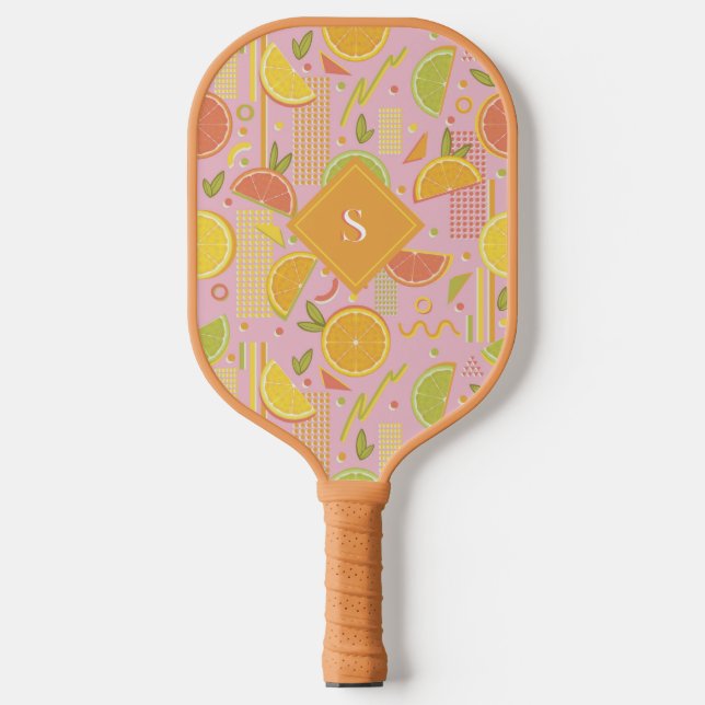 Pink 80's Citrus Fruit Slices Pickleball Schläger (Vorderseite)
