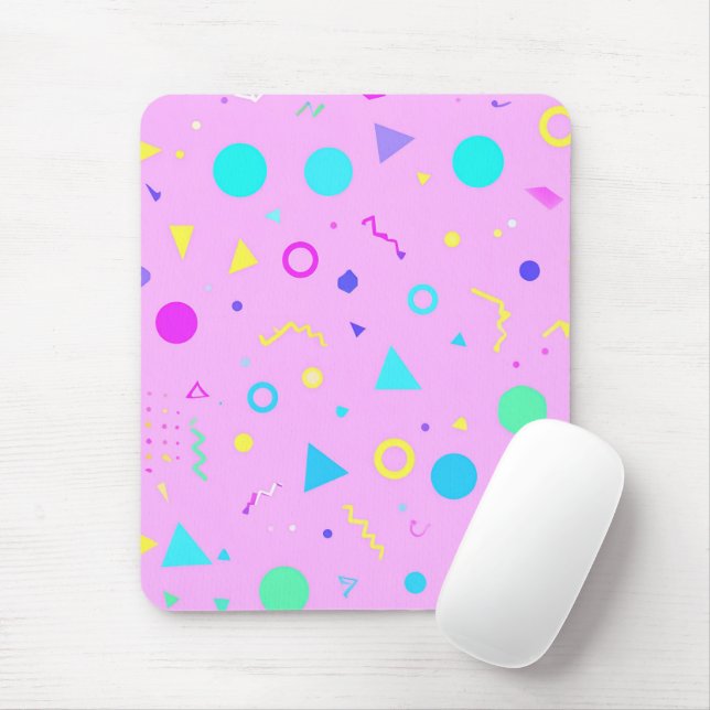 Pink 80s Memphis Geometric Pattern Mousepad (Mit Mouse)