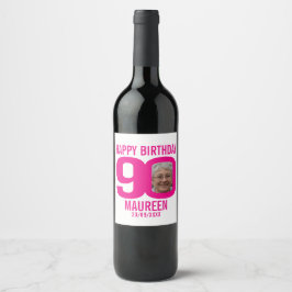 Pink 90. Geburtstag, benutzerdefiniertes Foto Weinetikett