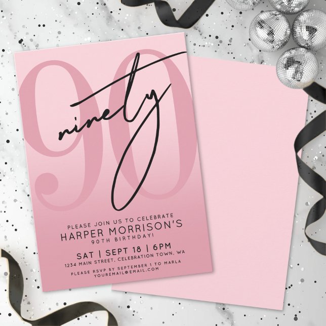 Pink 90. Geburtstagsfeier Einladung (Pink 90th Birthday Party Invitation)
