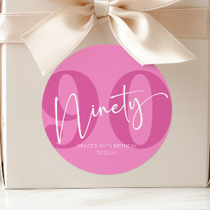Pink 90. Neunzigste Geburtstagsparty Gefallen Runder Aufkleber