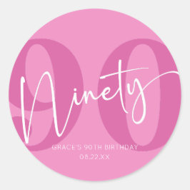 Pink 90. Neunzigste Geburtstagsparty Gefallen Runder Aufkleber