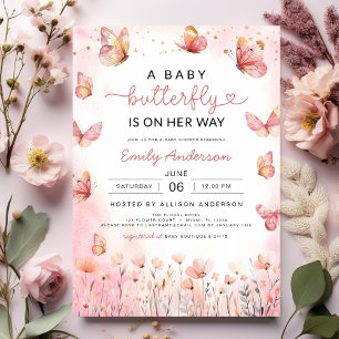 Pink A Baby Butterfly ist auf ihrem Weg Girl Dusch Einladung