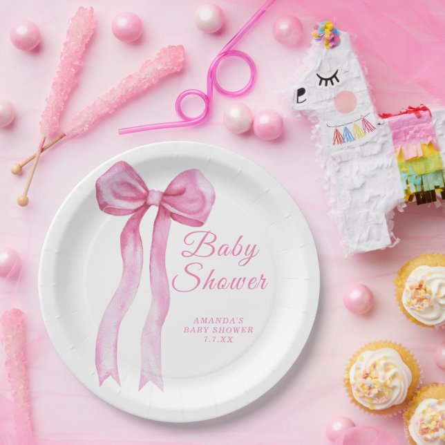 Pink a Bow Girl Babydusche Pappteller (Party)
